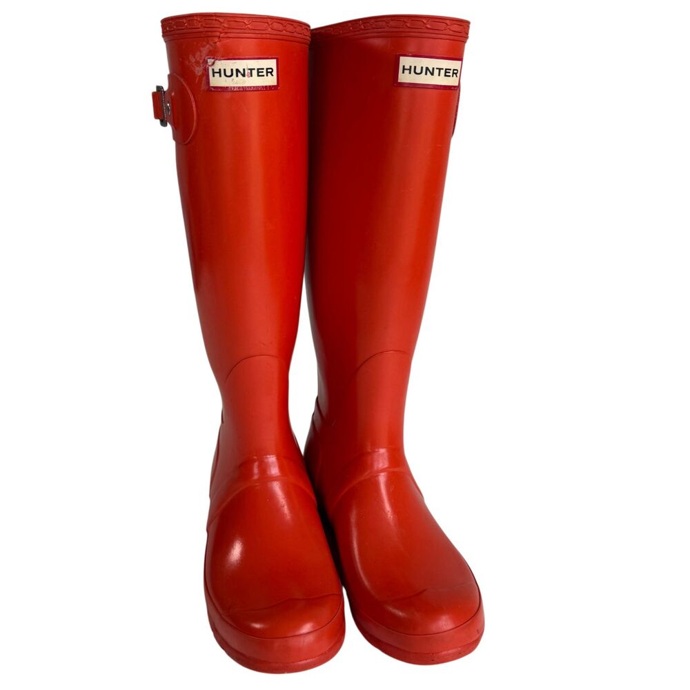 Hunter Original Tall Gloss Rain Red Waterproof Women's Boot US 7 | EU 38